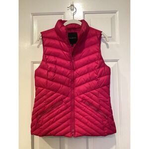 Down Puffer Vest Women's Pink Chevron Zip Preppy Talbots - Size Small